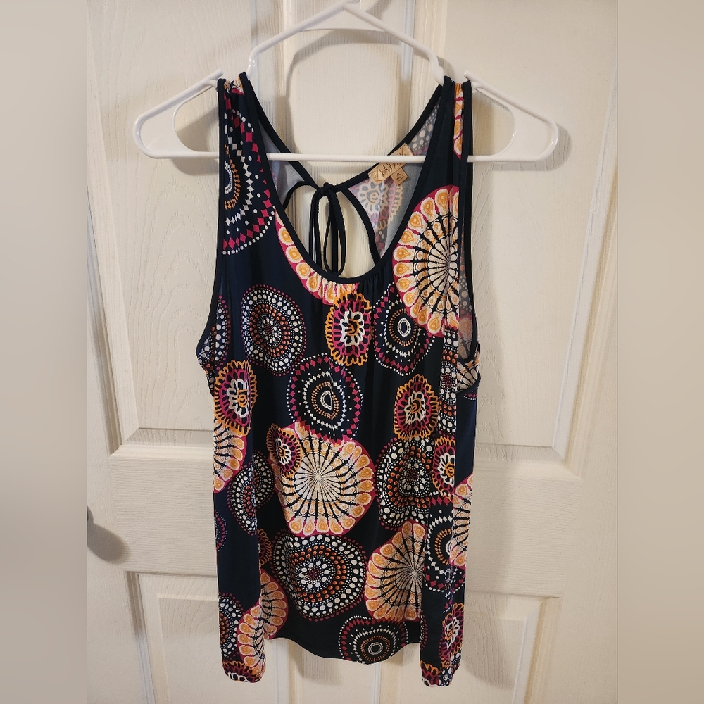 Lavish Navy and Orange Patterned Tank Top